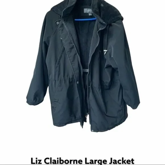 Liz Claiborne Black Heavy Cinch Winter Jacket Size Large - Picture 1 of 16